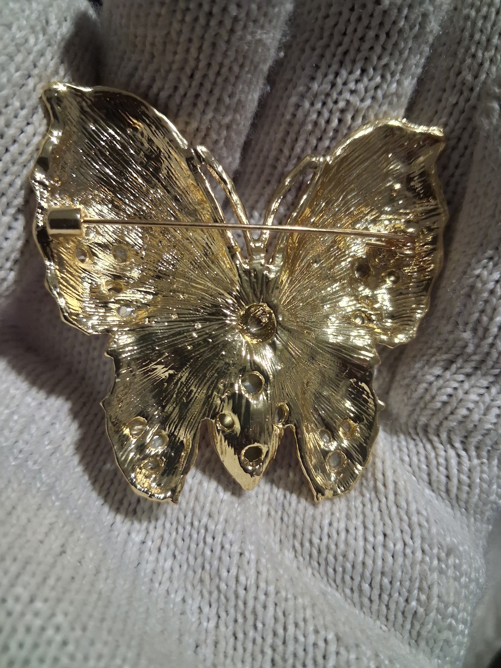 Gold-Tone Orange Butterfly Brooch with Crystal & Pearl Detail - Picture 3 of 6
